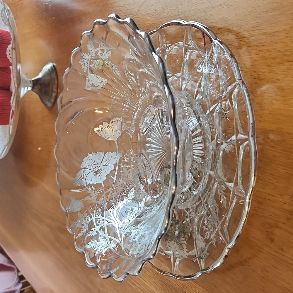 Vintage Silver City Glass Flanders Poppy Pattern Bowl & Plate
